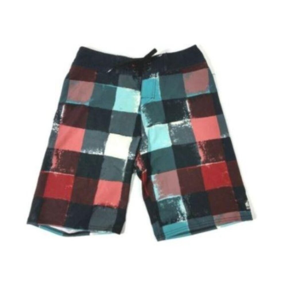 Quiksilver‎ Boardshorts Mens 28 Swimsuit Red Black Blue Check Swim Beach Vaca